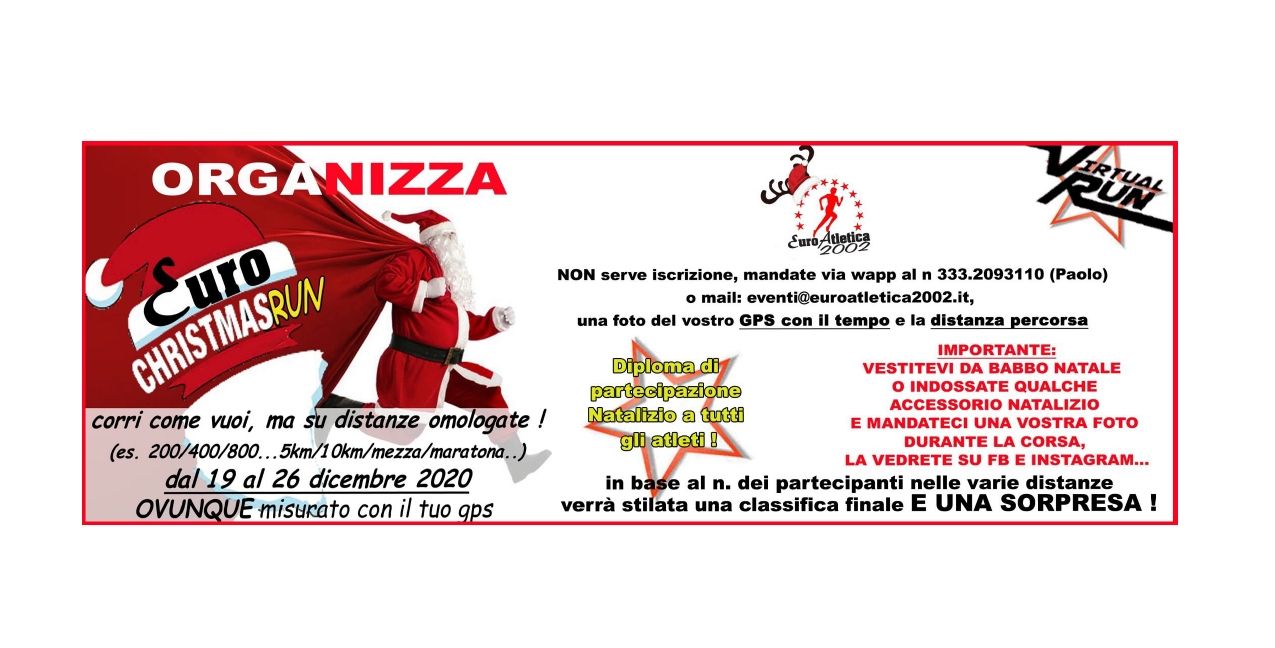 EURO CHRISTMAS RUN - EVENTO VIRTUALE DAL 19 AL 26 DICEMBRE 2020